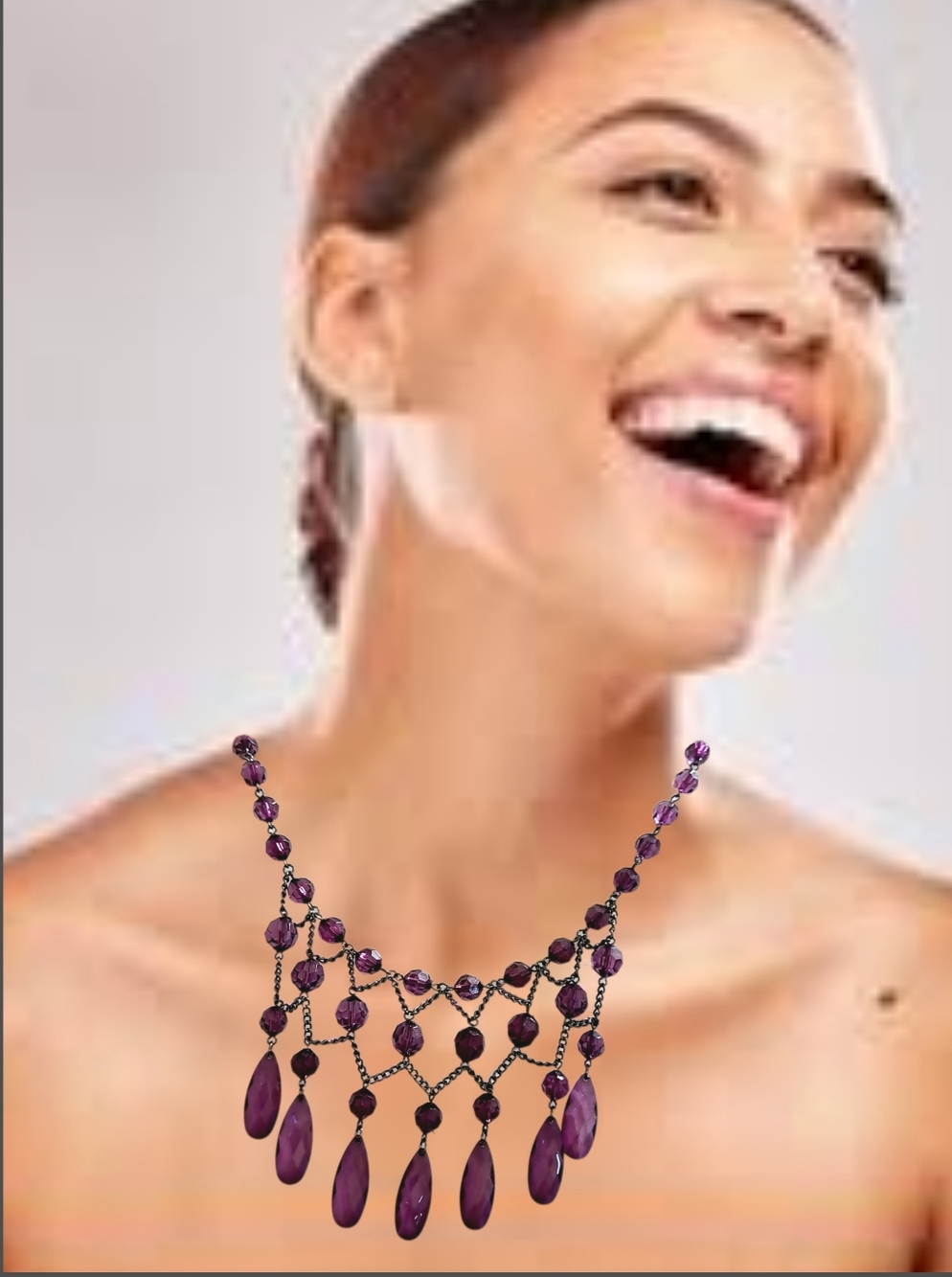 Necklace with9 Amethyst Color Beads by Catie Stein NWT